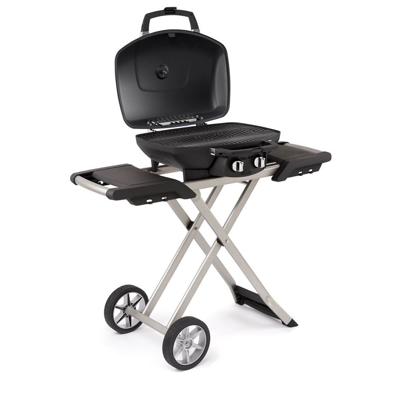 Napoleon TravelQ 285 Portable Compact Propane Gas Grill with Scissor Cart, Blue