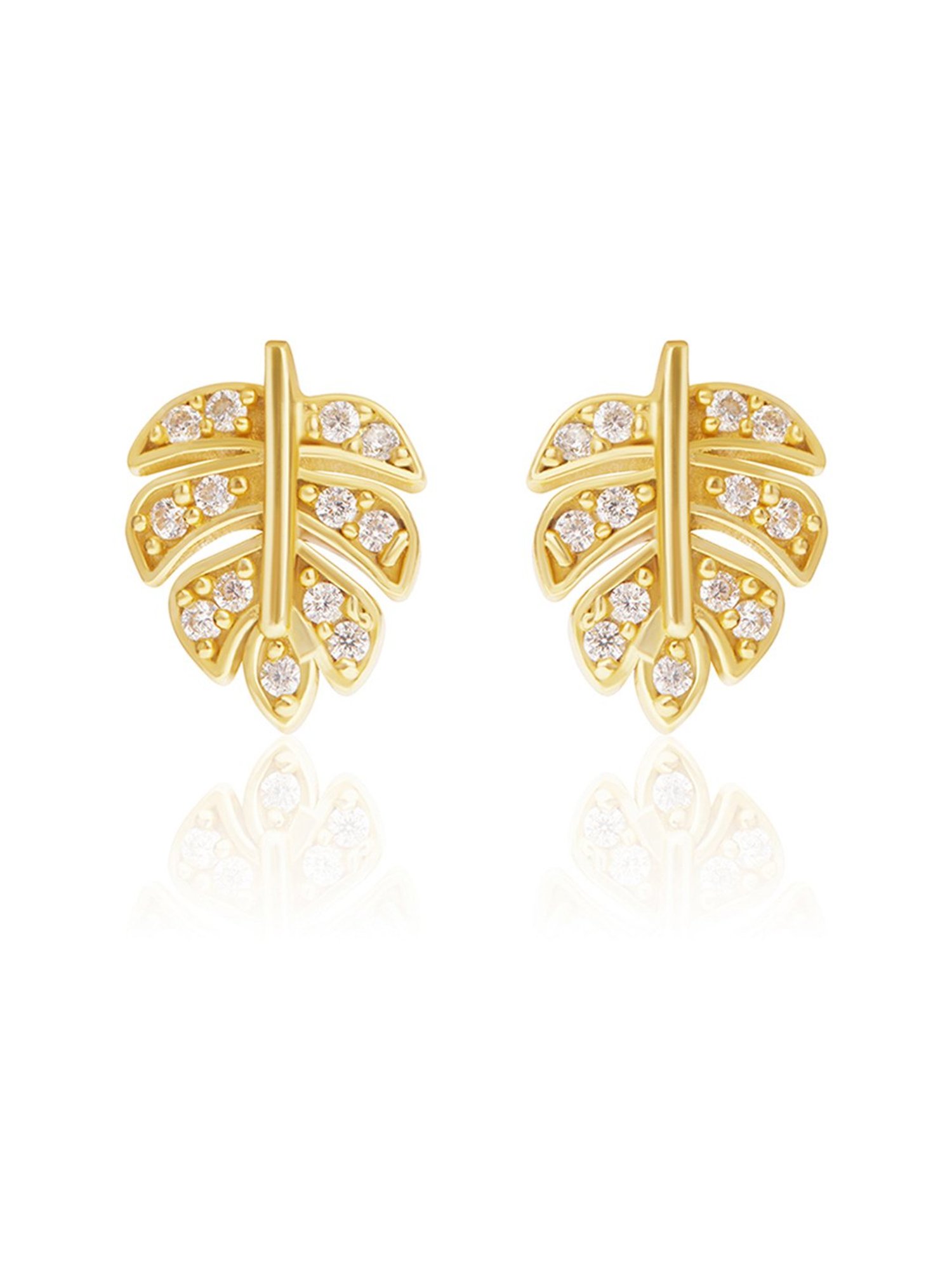 March by FableStreet 92.5 Sterling Silver 18k Gold-Plated Leaf Stud Earrings for Women