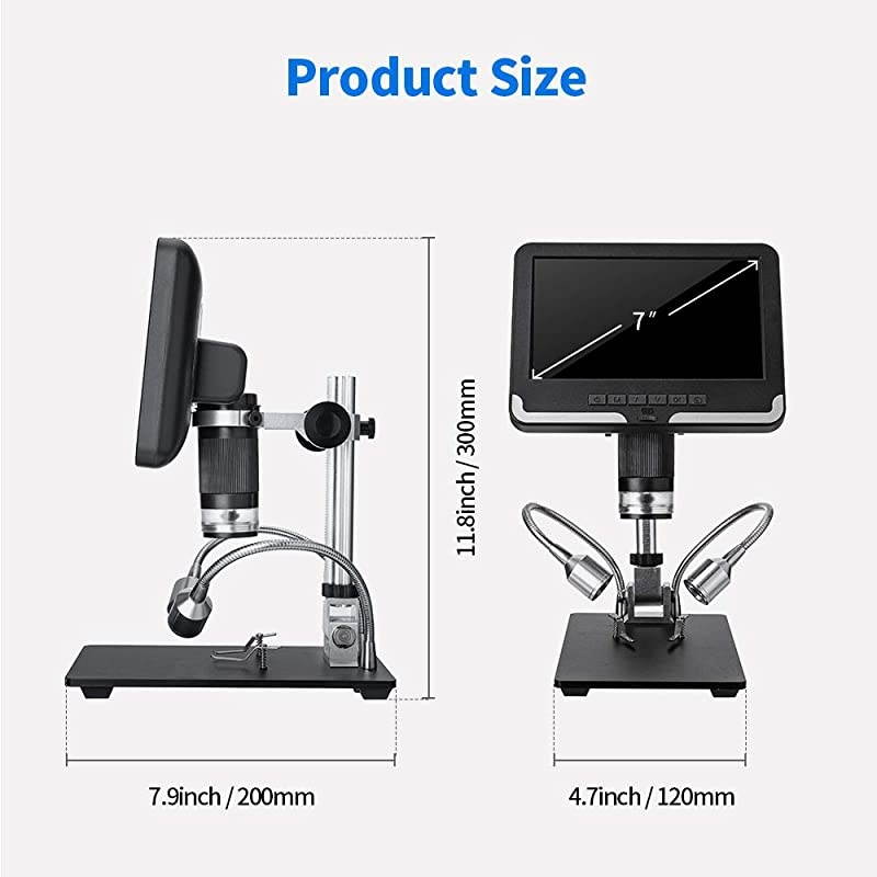 Digital Microscope 7inch 1080P LCD Screen  USB Scope with Camera Video Recorder Magnification Base LED Light for Student Teaching JewelryCoin Observation Circuit Repair 16G SD Card