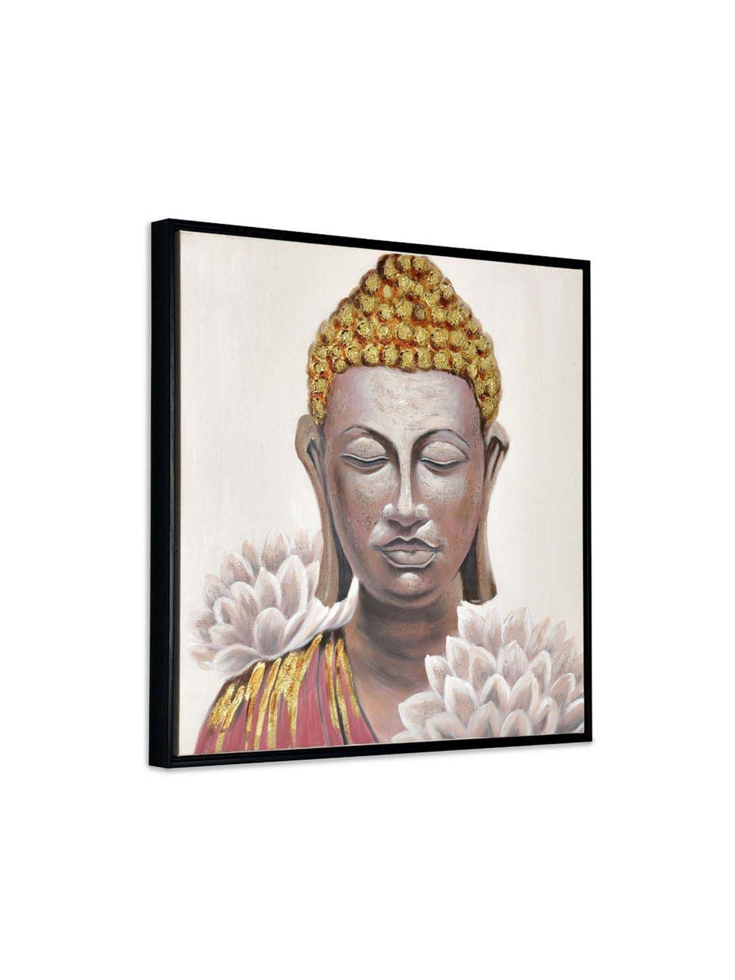 @home Multicolor Canvas Buddha With Flower Wall Painting