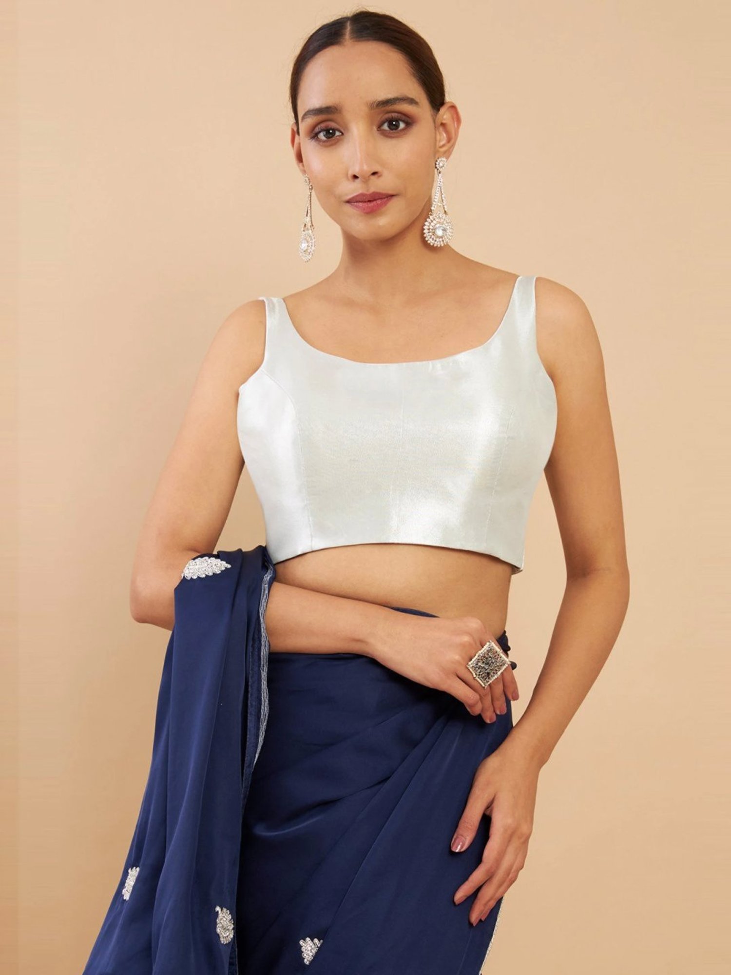 Soch Silver Plain Readymade Blouse