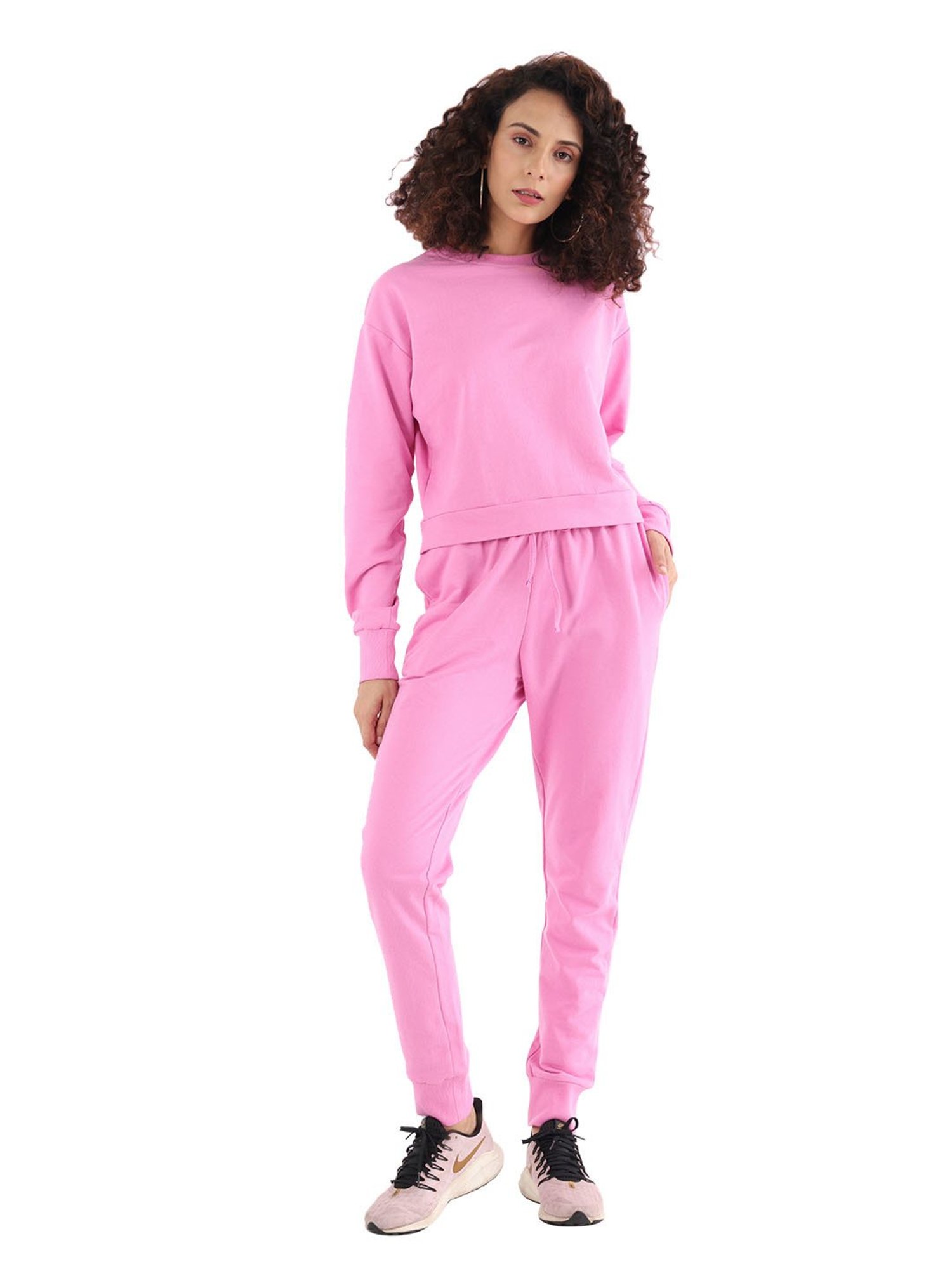 Nite Flite Pink Cotton Crop Sweatshirt With Joggers