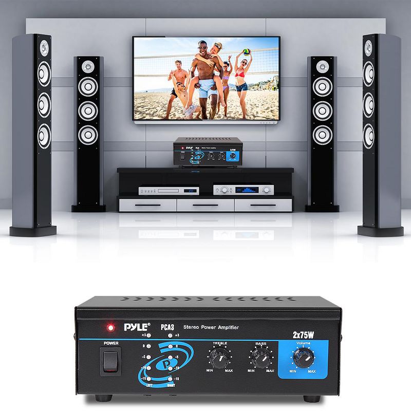 Pyle PCA3 Powerful 150 Watt Compact Mini Dual Channel Intelligent Stereo Sound Speaker Amplifier Receiver Box Home Audio System