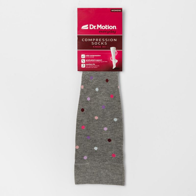 Dr. Motion Women's Mild Compression Dancing Dots Knee High Socks - Gray Heather 4-10