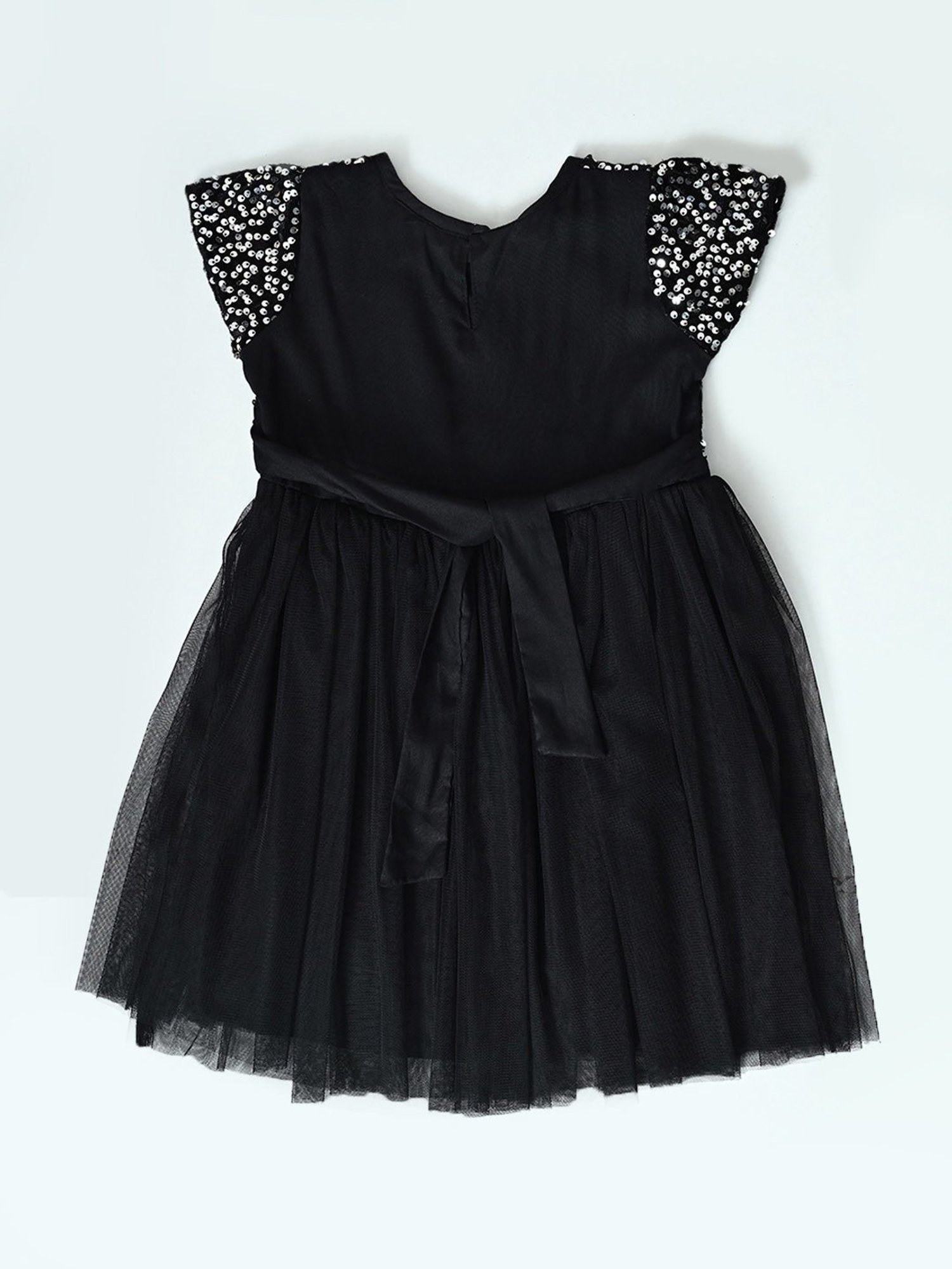 Bella Moda Girls Black & Silver Embellished Dress with Sling Bag