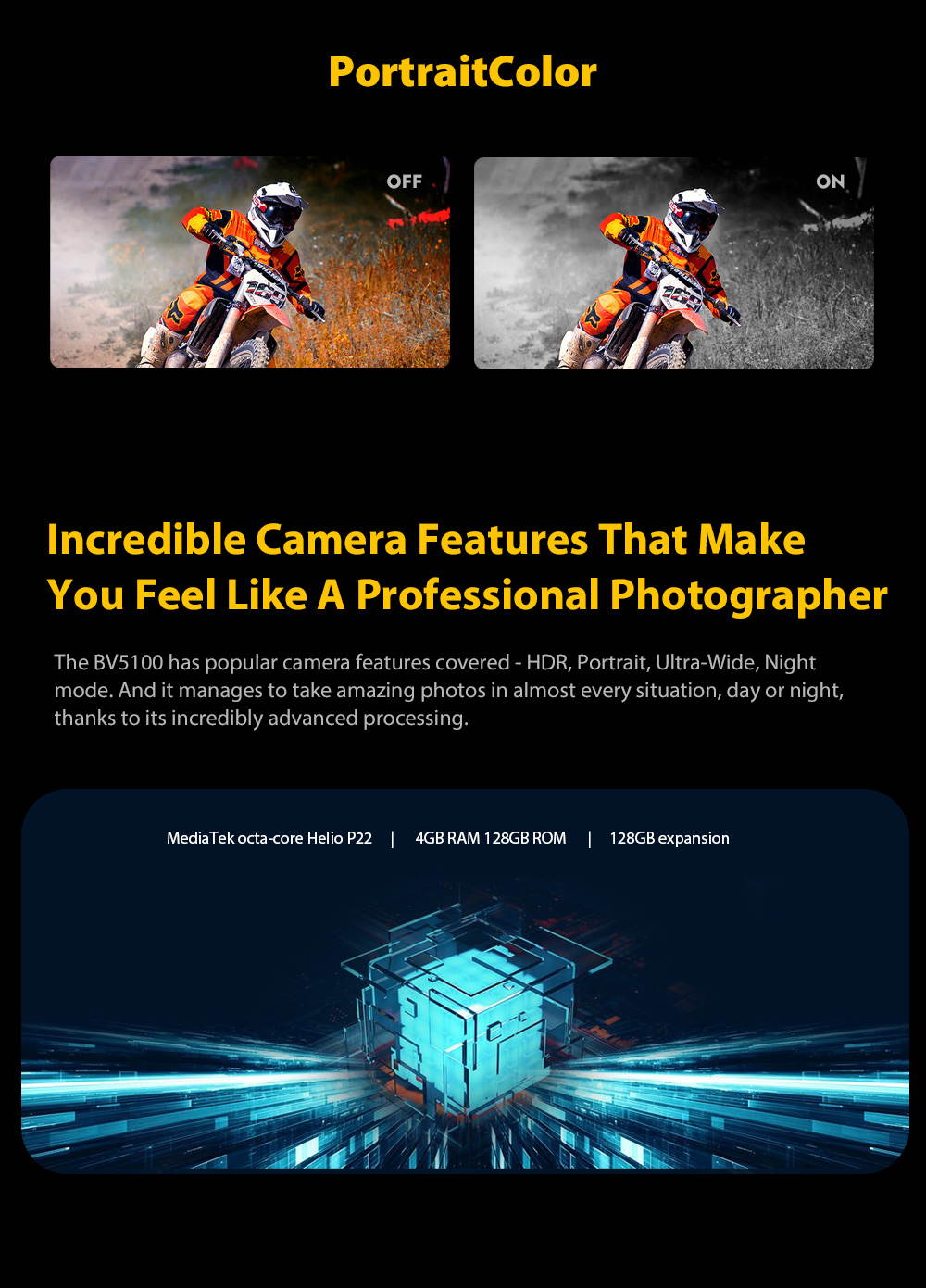 Blackview BV5100 4G Rugged IP68 Android 10 Smartphones, 4GB + 128GB, 16MP + 13MP Camera, Wireless Charging, Unlocked Mobile Phone, HD + 5.7 '', NFC FM Compass