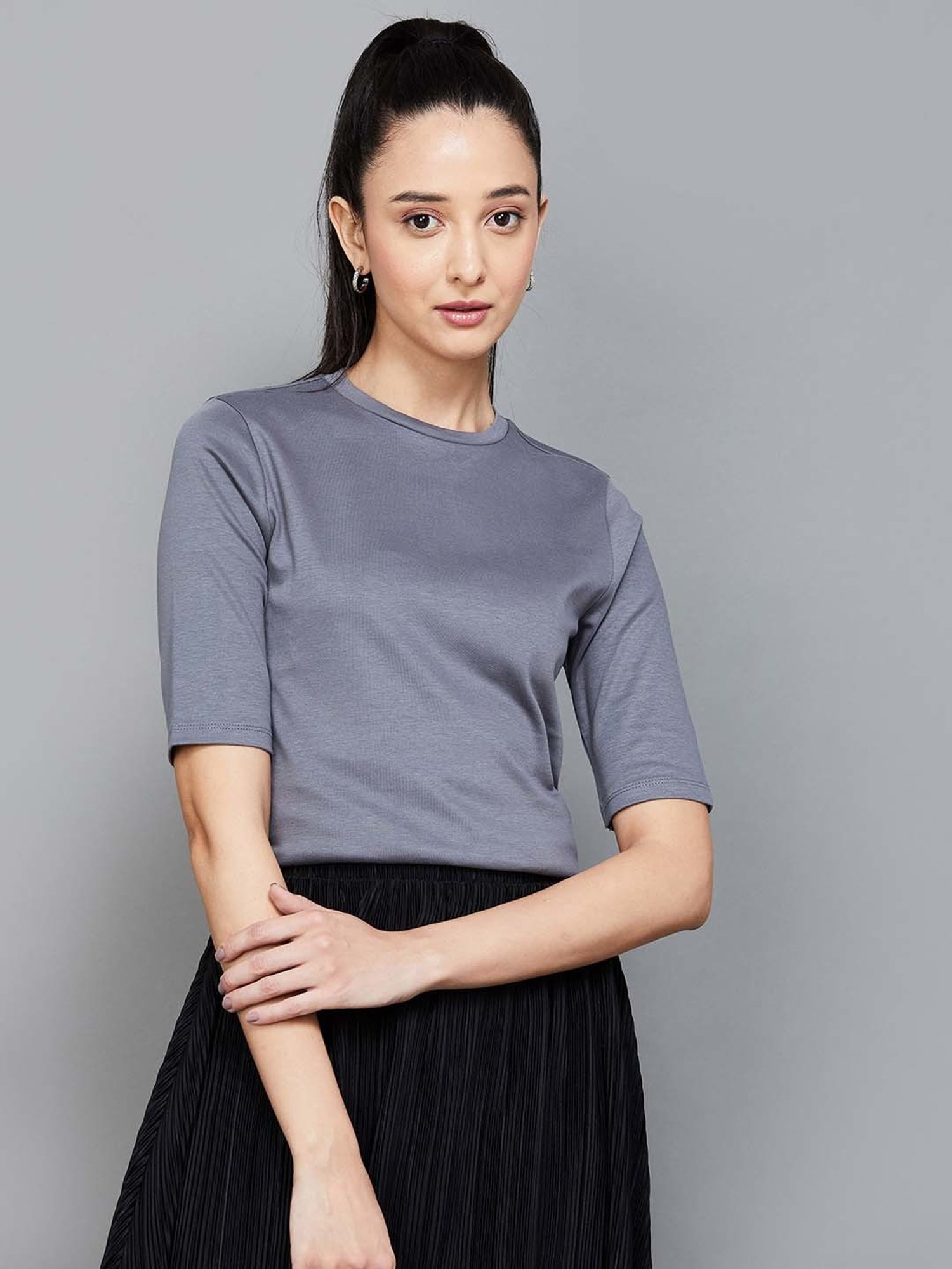 Code by Lifestyle Grey Cotton Regular Fit Top