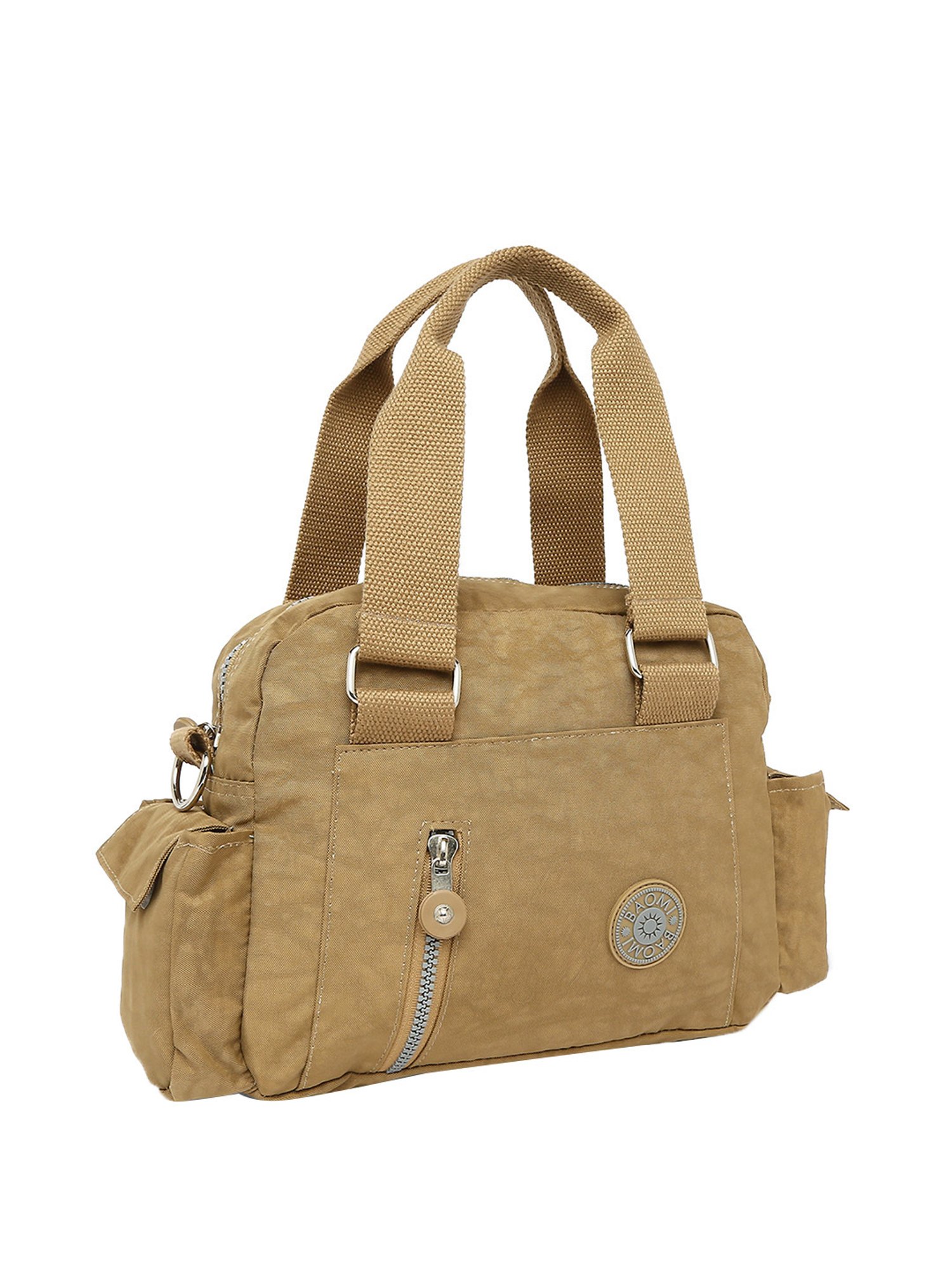 Baomi Beige Solid Medium Handbag