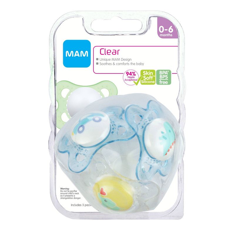 MAM Clear Triple Pack 0-6 Months - Green/Blue 3ct