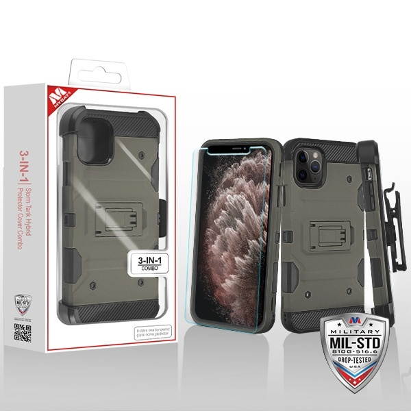 MYBAT Dark Grey/Black 3-in-1 Storm Tank Hybrid Protector Cover Combo (with Black Holster)(Tempered Glass Screen Protector)[Military-Grade Certified](with Package)