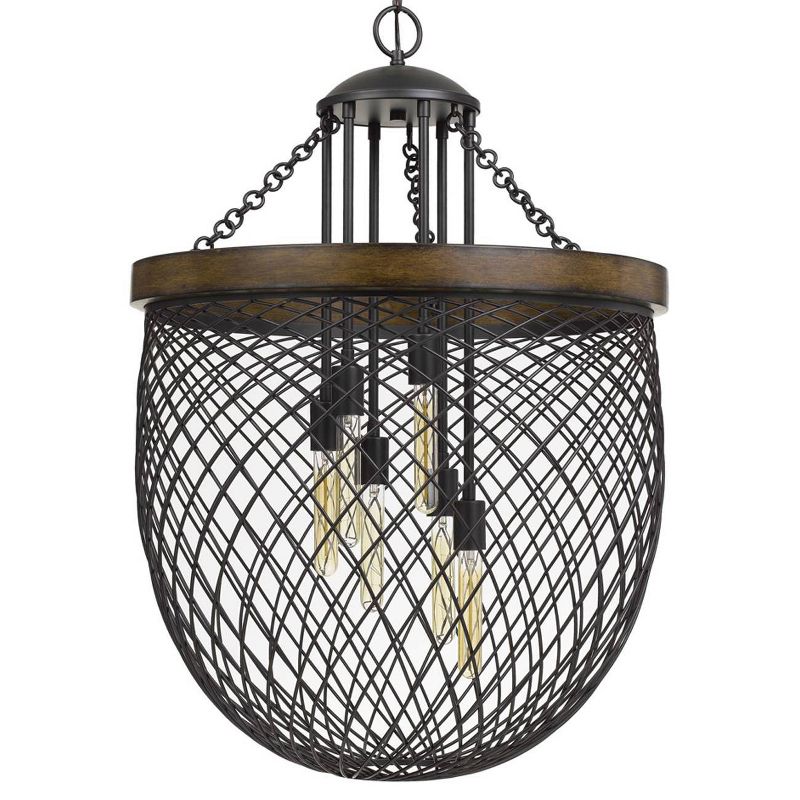 26" x 26" x 38.25" 6-Light Metal/Wood Marion Mesh Shade Chandelier Bronze - Cal Lighting
