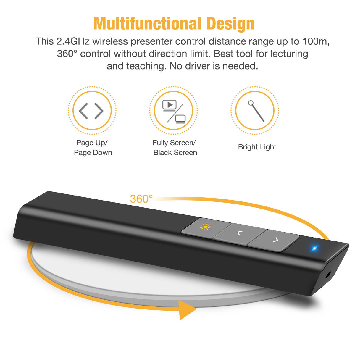 Presentation Clicker Red Laser Pointer 100FT Wireless Presenter Remote PowerPoint Clicker Presentation Remote, 2.4GHz Presentation Pointer for Mac, Laptop, Computer Cat Laser Toy