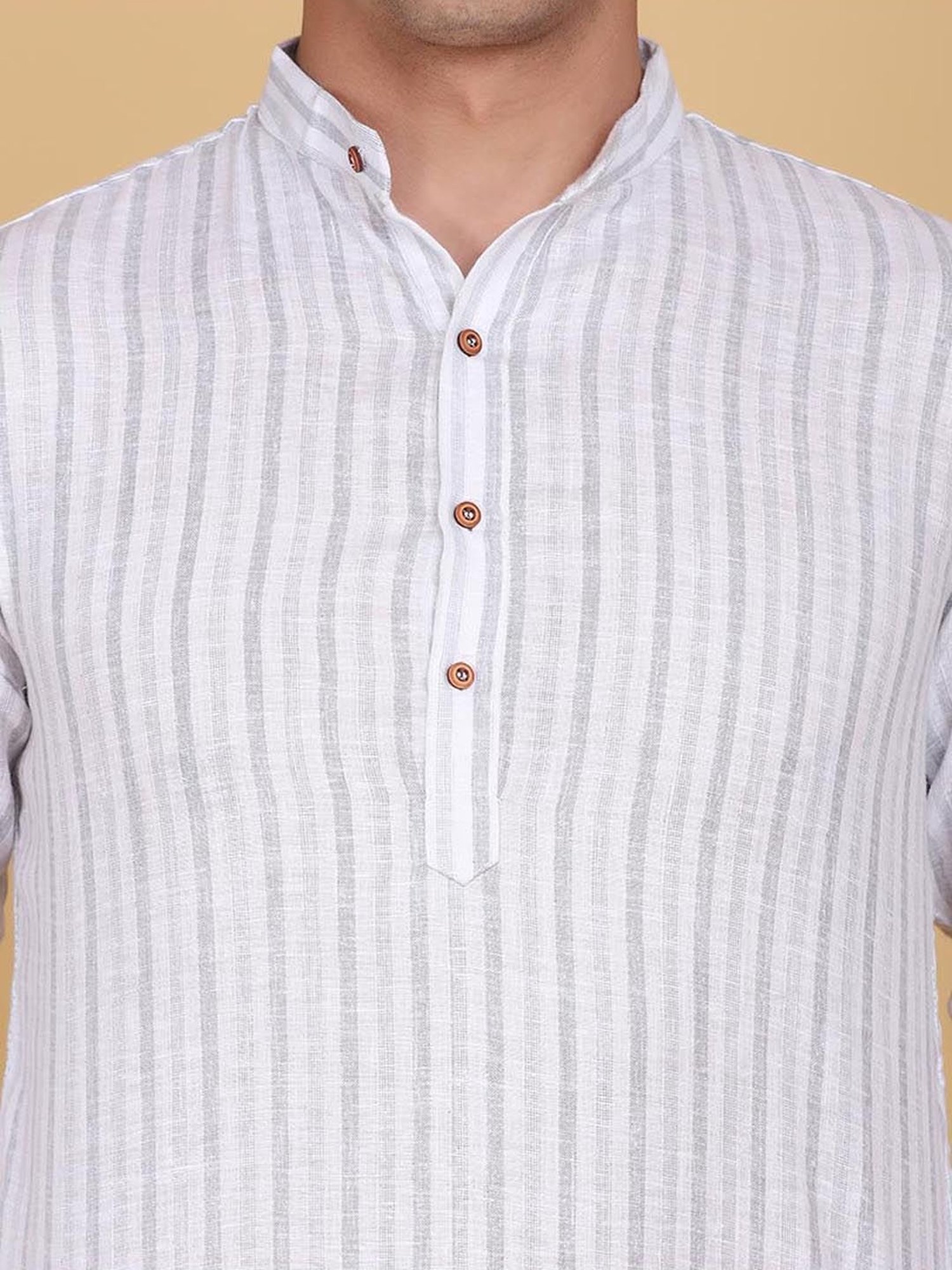 TAHVO Grey Cotton Slim Fit Striped Shirt