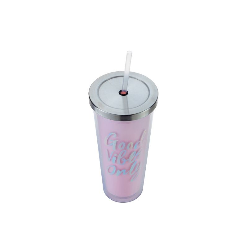 Parker Lane 22oz Double Wall Straw Tumbler "Good Vibes Only" Pink
