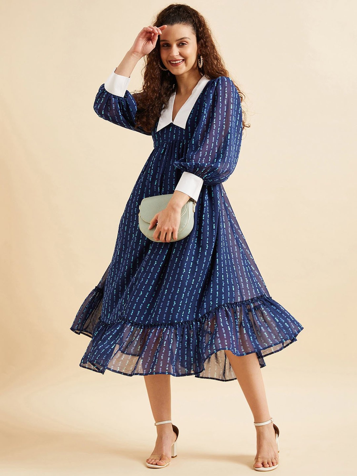 PANIT Blue Printed Ethnic Dress