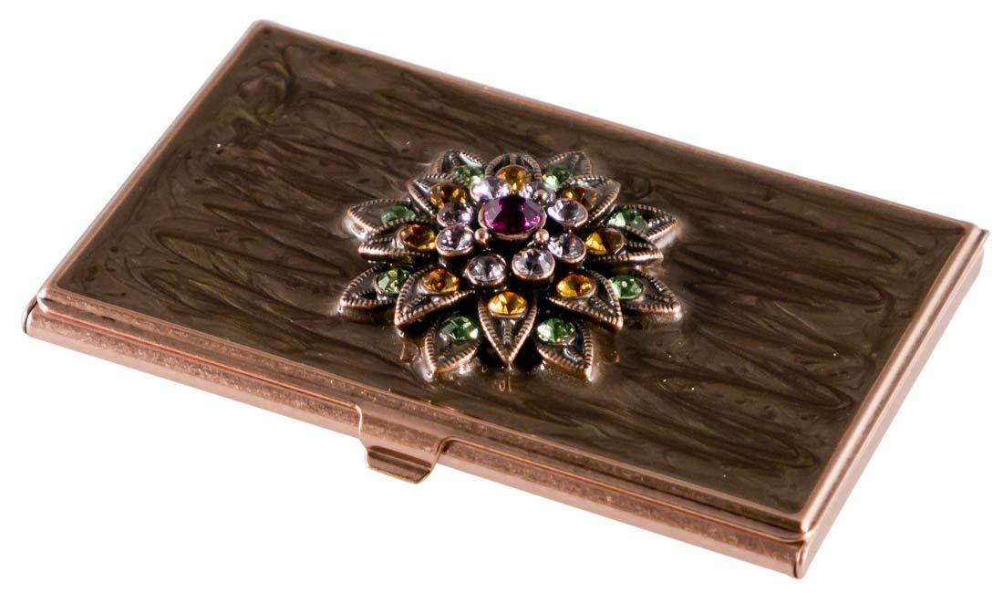 Visol Products Lotus Crystals and Lacquer Copper Women's Business Card Holder