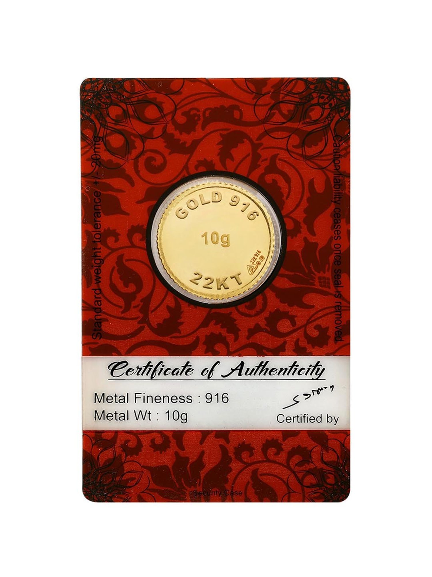 Bangalore Refinery Goddess Lakshmi 22k (916) 10gm Gold Coin