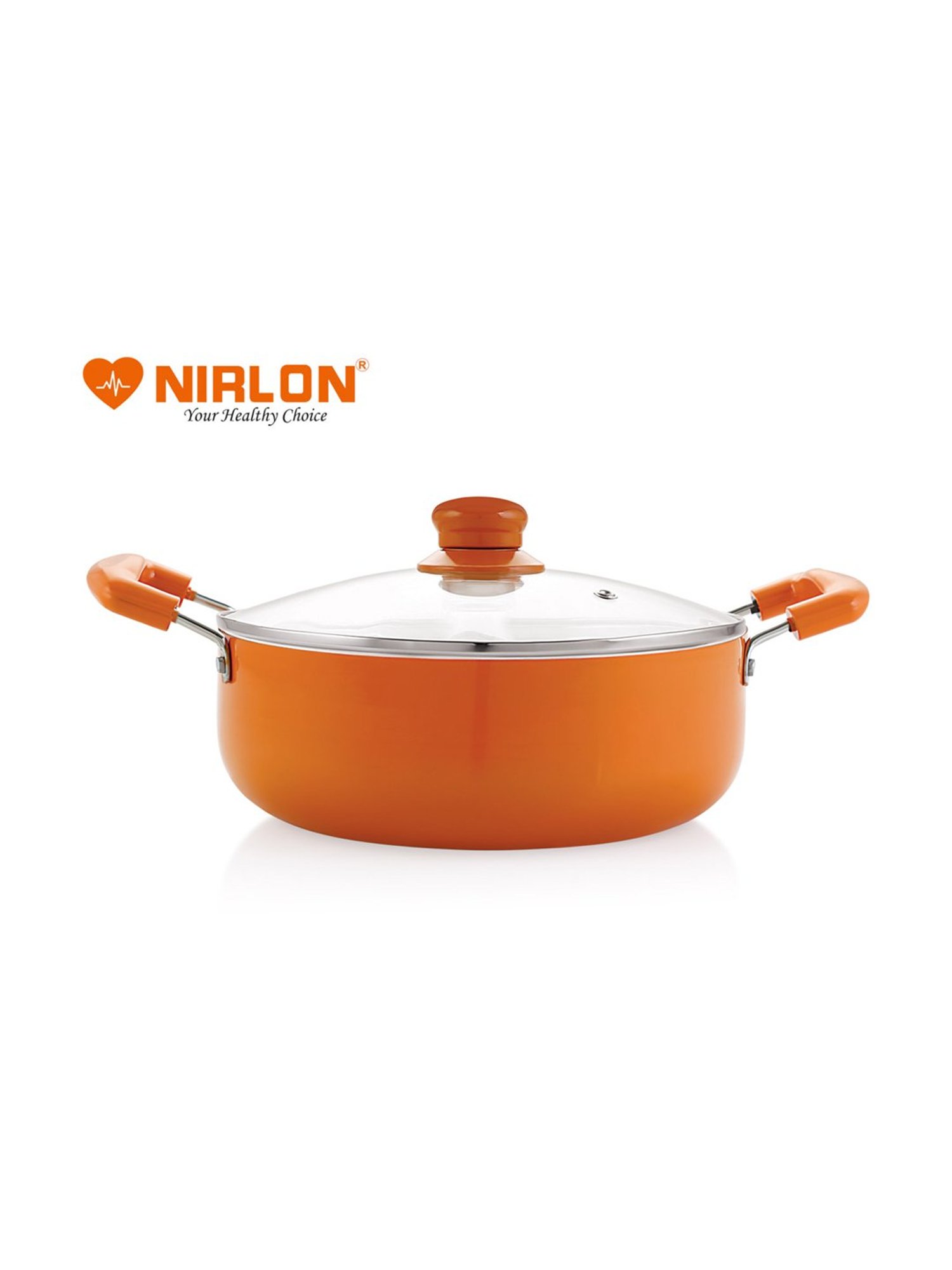 Nirlon Orange Non Stick Induction Casserole with Glass Lid - 2.6 L