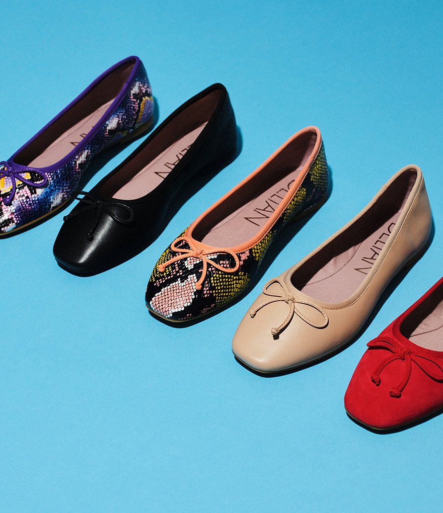 Deltan Quinn Snake Print Square Toe Ballet Flats
