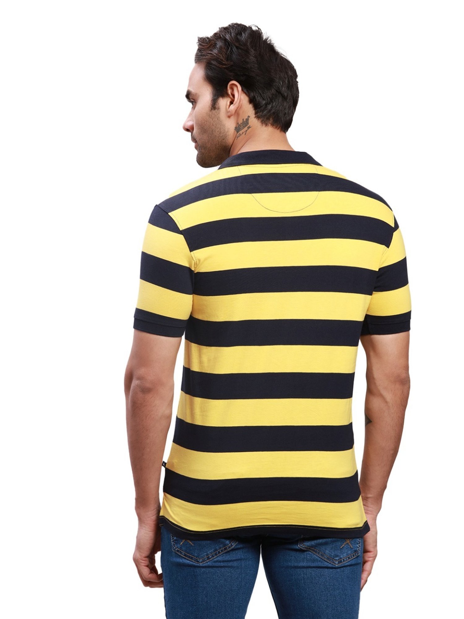 Parx Yellow Cotton Regular Fit Colour Block Polo T-Shirt