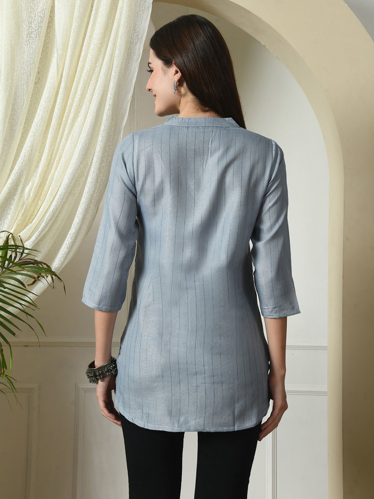 DECKEDUP Blue Cotton Striped Tunic