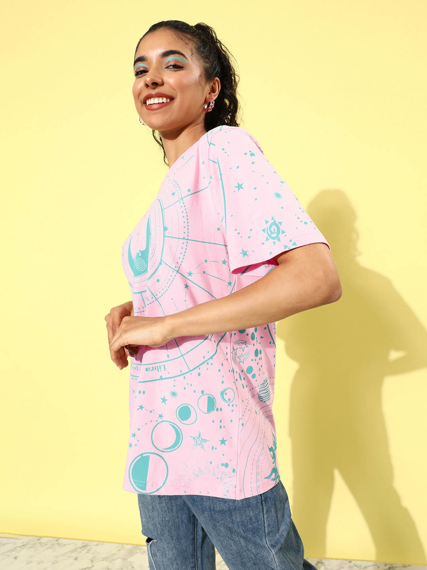 Dillinger Pink Cotton Graphic Print Oversized T-Shirt