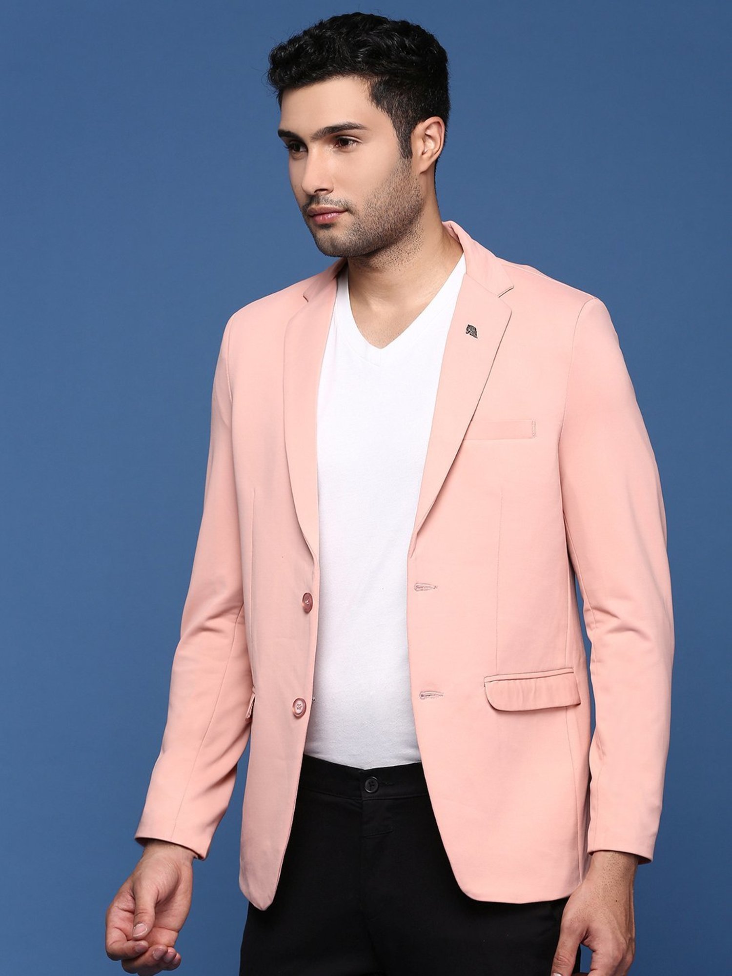 Showoff Peach Cotton Slim Fit Blazer
