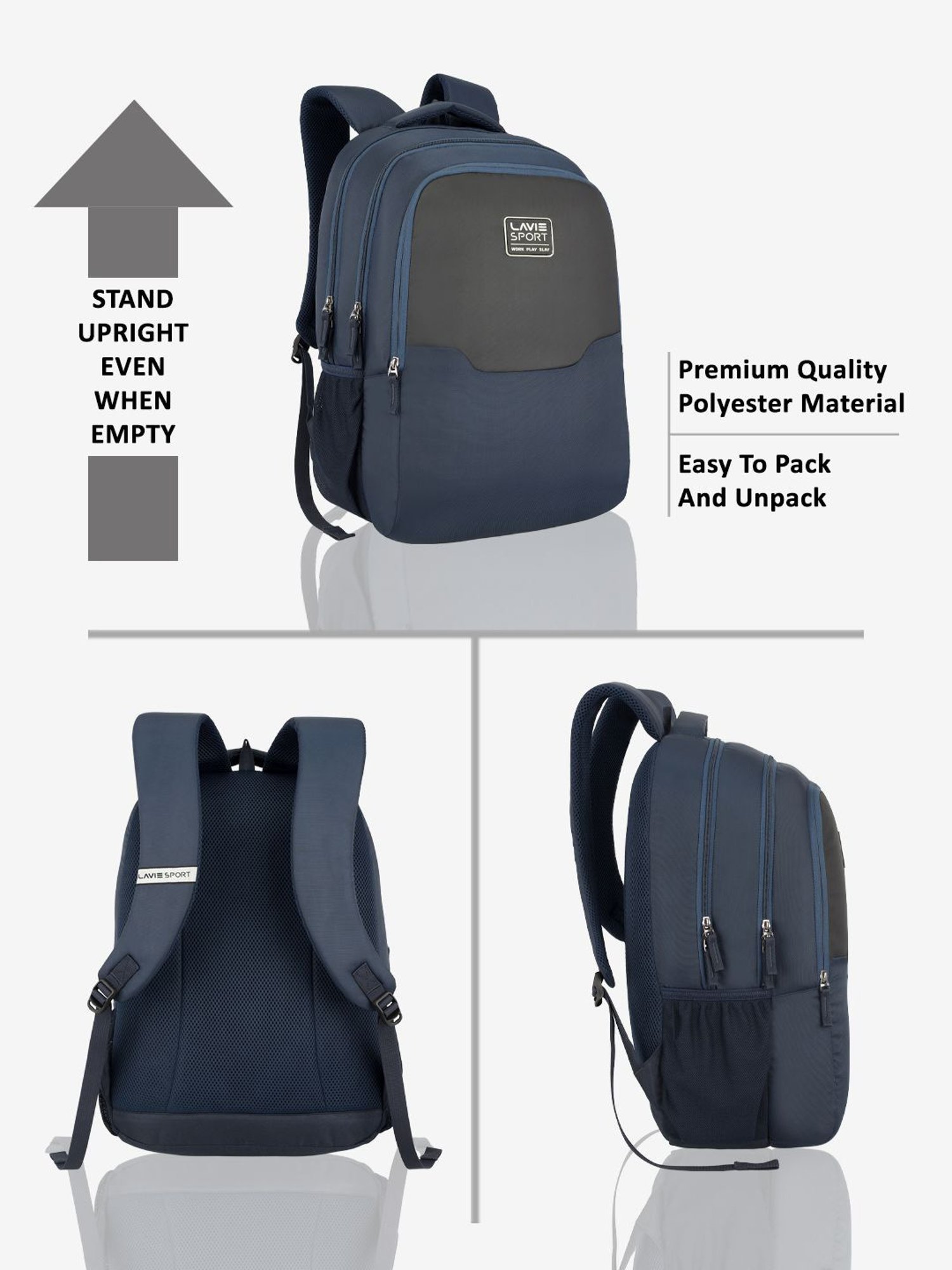 Lavie Sport Urban Navy Polyester Solid Laptop Backpack - 31 Ltrs