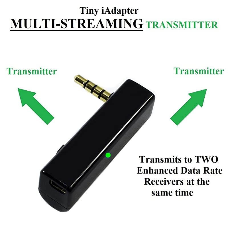 iSplitter Black Tiny and Extremely Versatile iAdapter MultiStreaming Bluetooth Stereo Transmitter Splitter Works Well Streaming to 2 Sets of AirPods