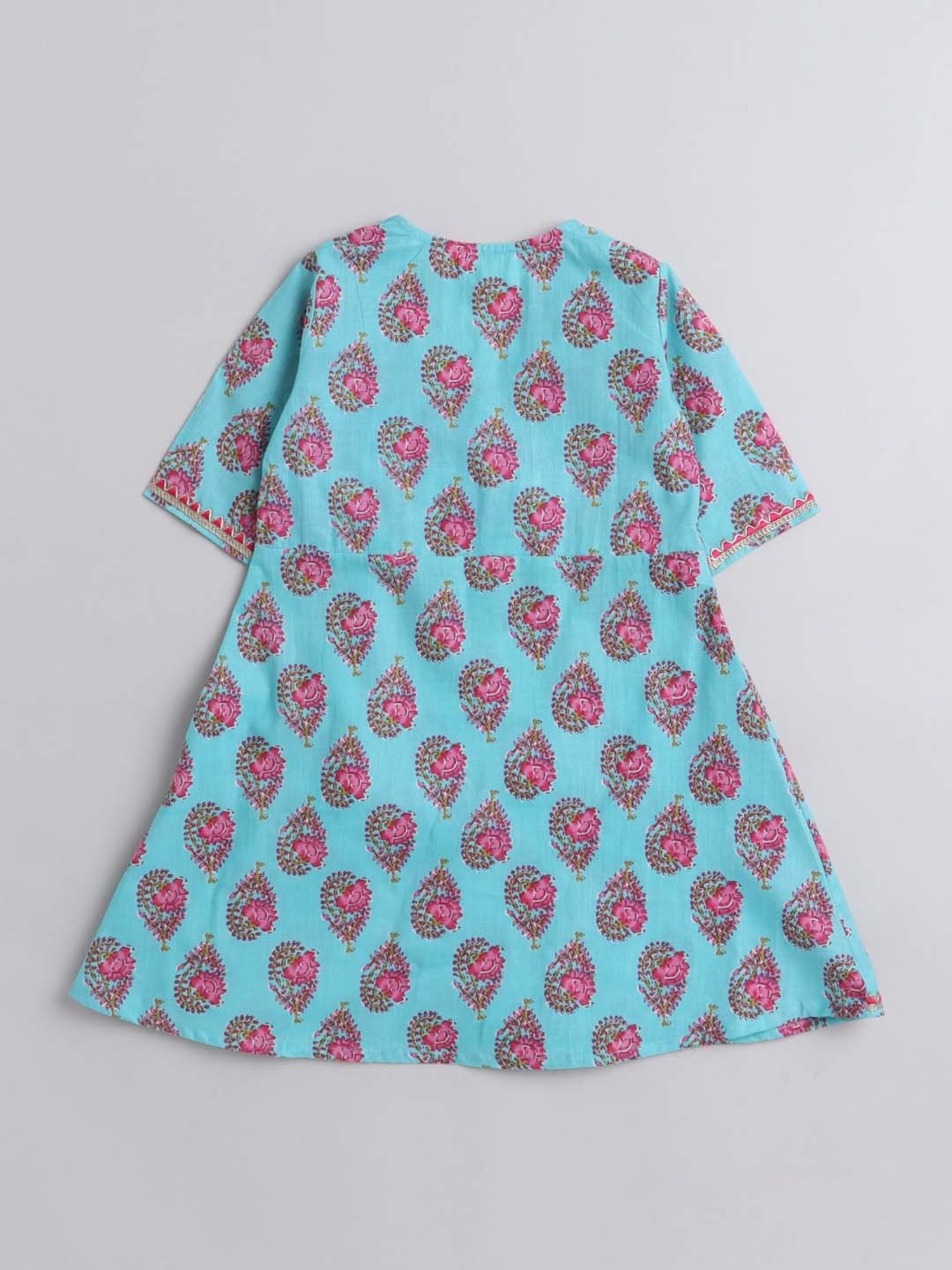 The Magic Wand Kids Blue & Pink Cotton Floral Print Kurta Set