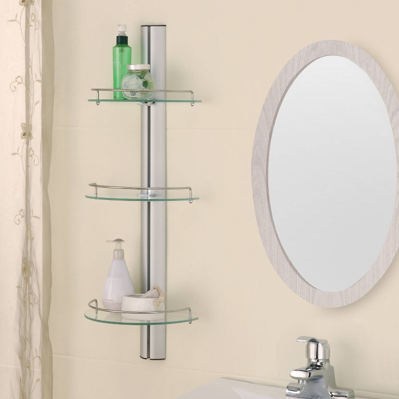 Three Tier Half Moon Glass Shelf Silver - Bath Bliss
