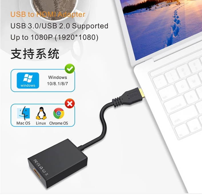 USB To HDMI Audio Video Adapter Converter Cable For Windows 7/8/10 PC 1080P