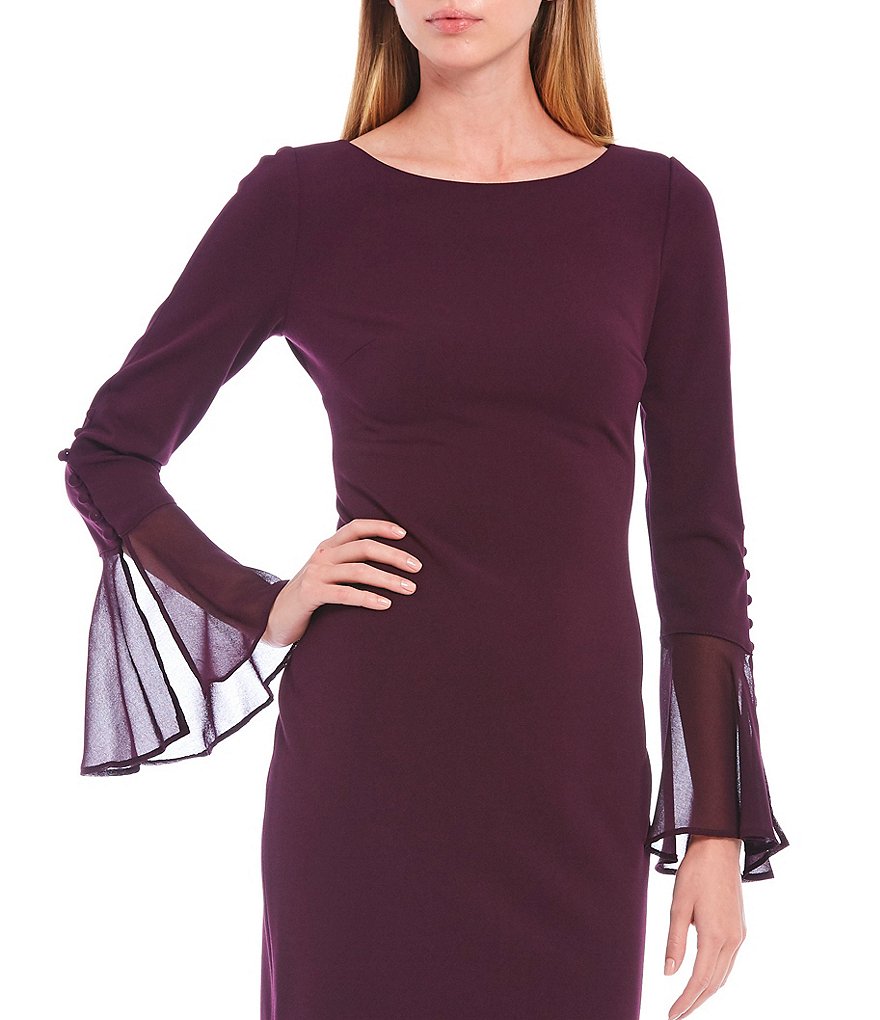 Calvin Klein Chiffon Bell Sleeve Sheath Dress