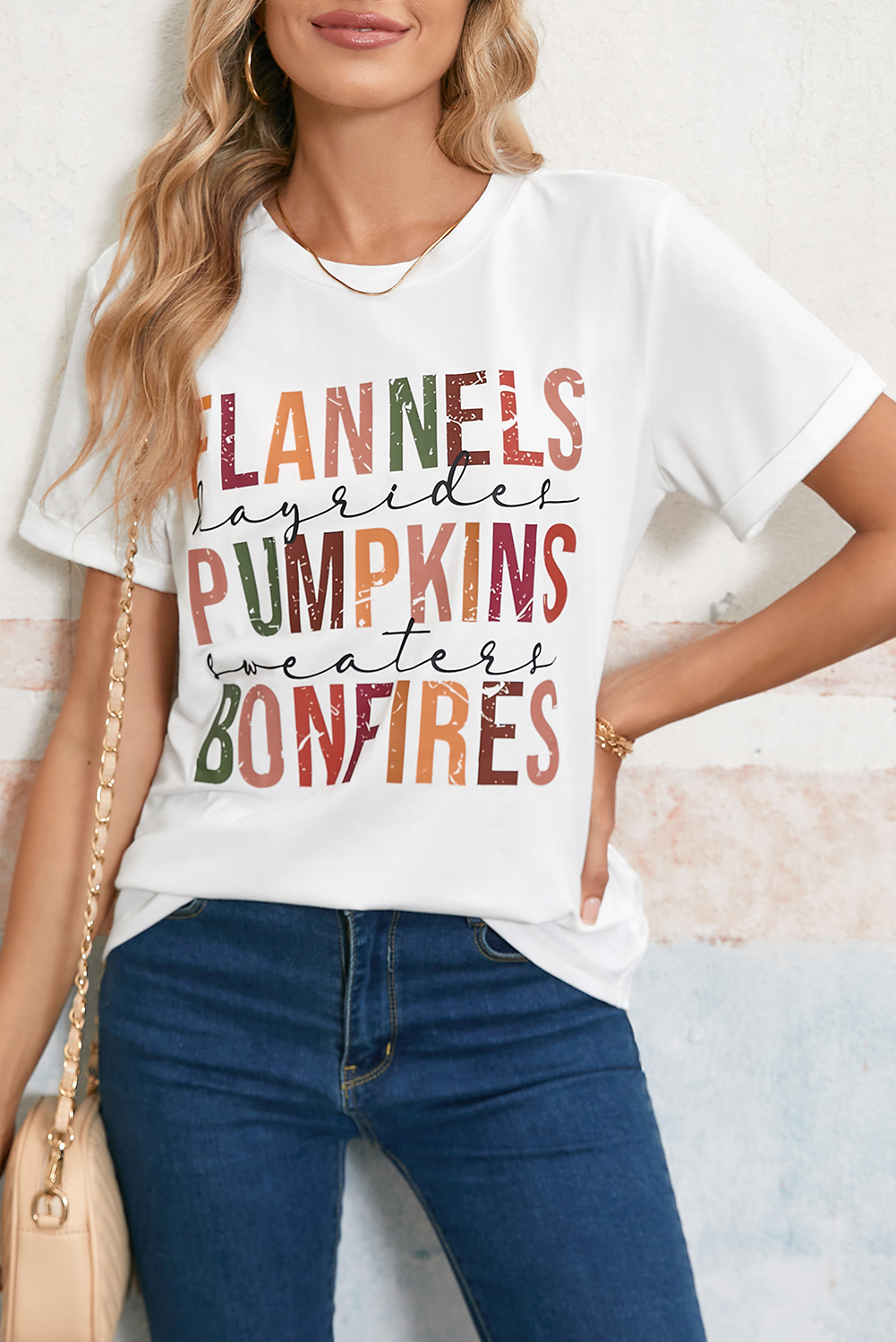 White FLANNELS PUMPKINS BONFIRES Crewneck Graphic Tee