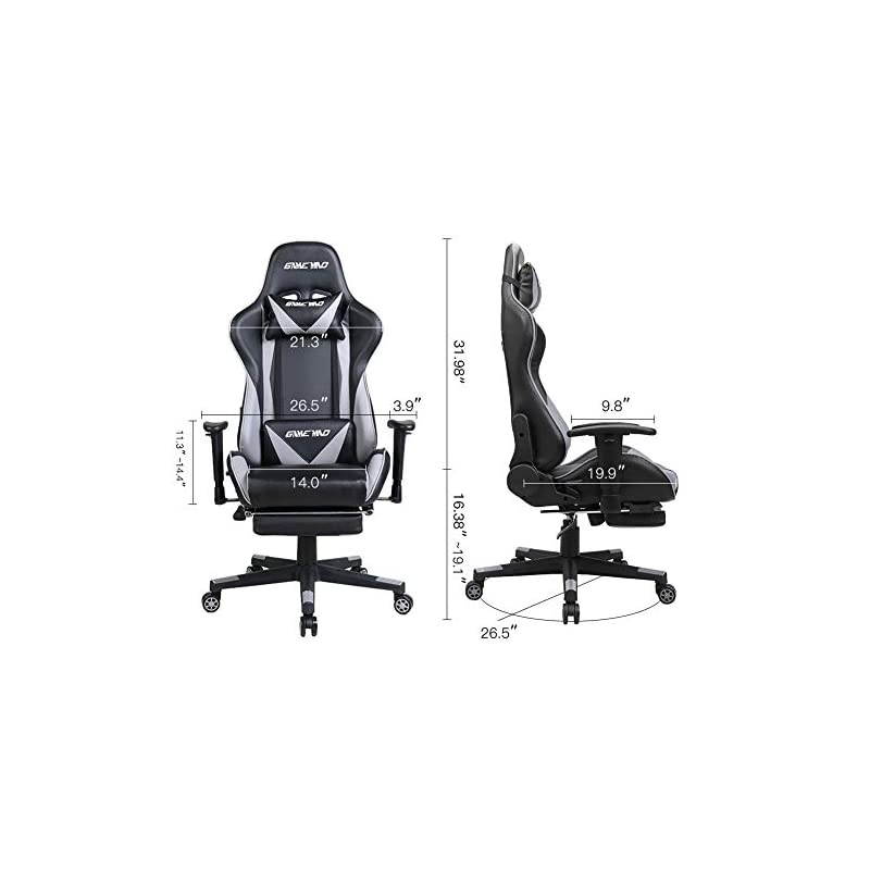 Back PU Leather Swivel Gaming Chair with Adjustable Lumbar Support Headrest Footrest Video Game Chair Racing Office Chair (Bule)