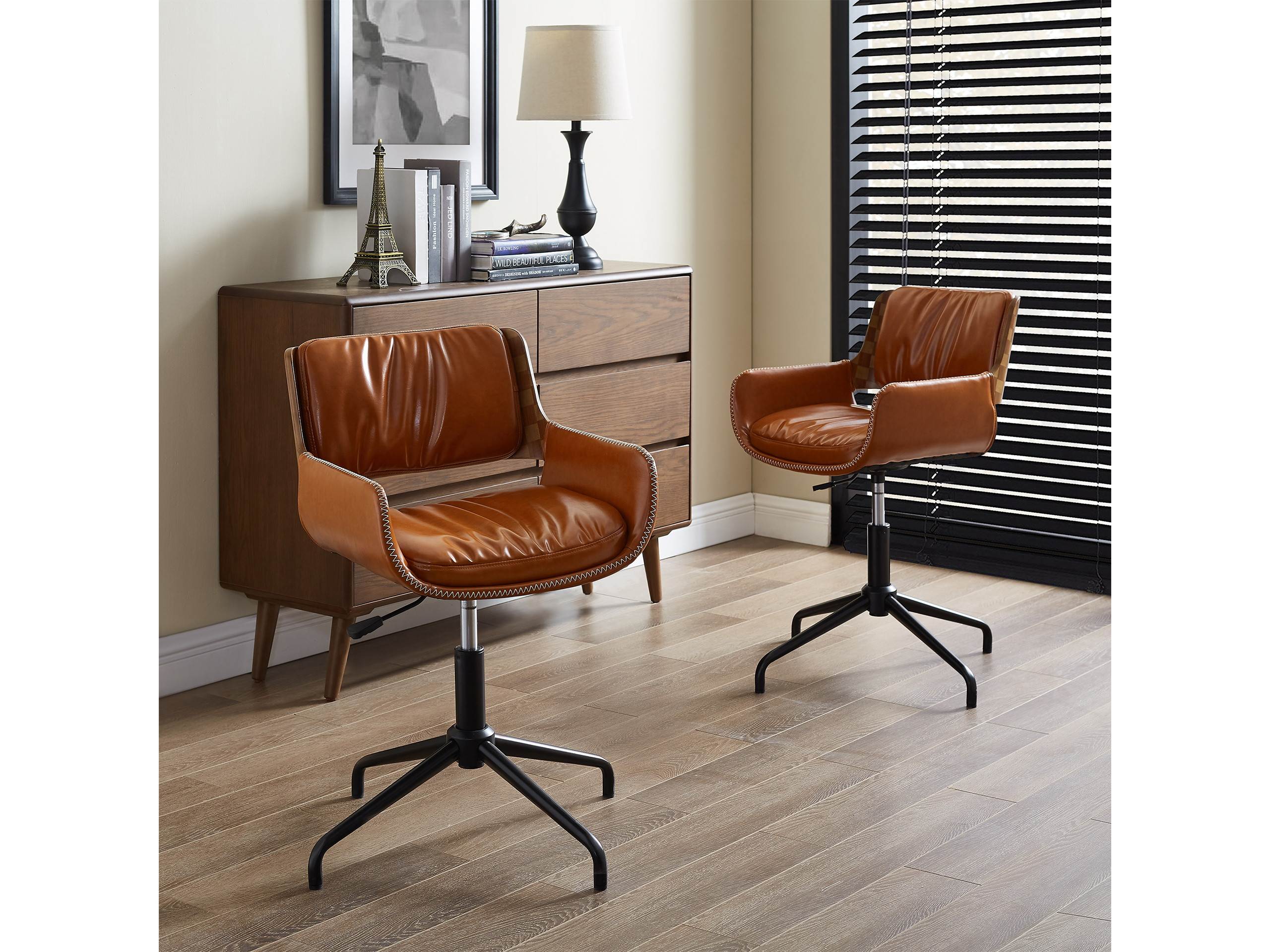 Art Leon Faux Leather Height-adjustable Swivel Accent Home Office Desk Chair with Unique Chess-Board Bentwood Back