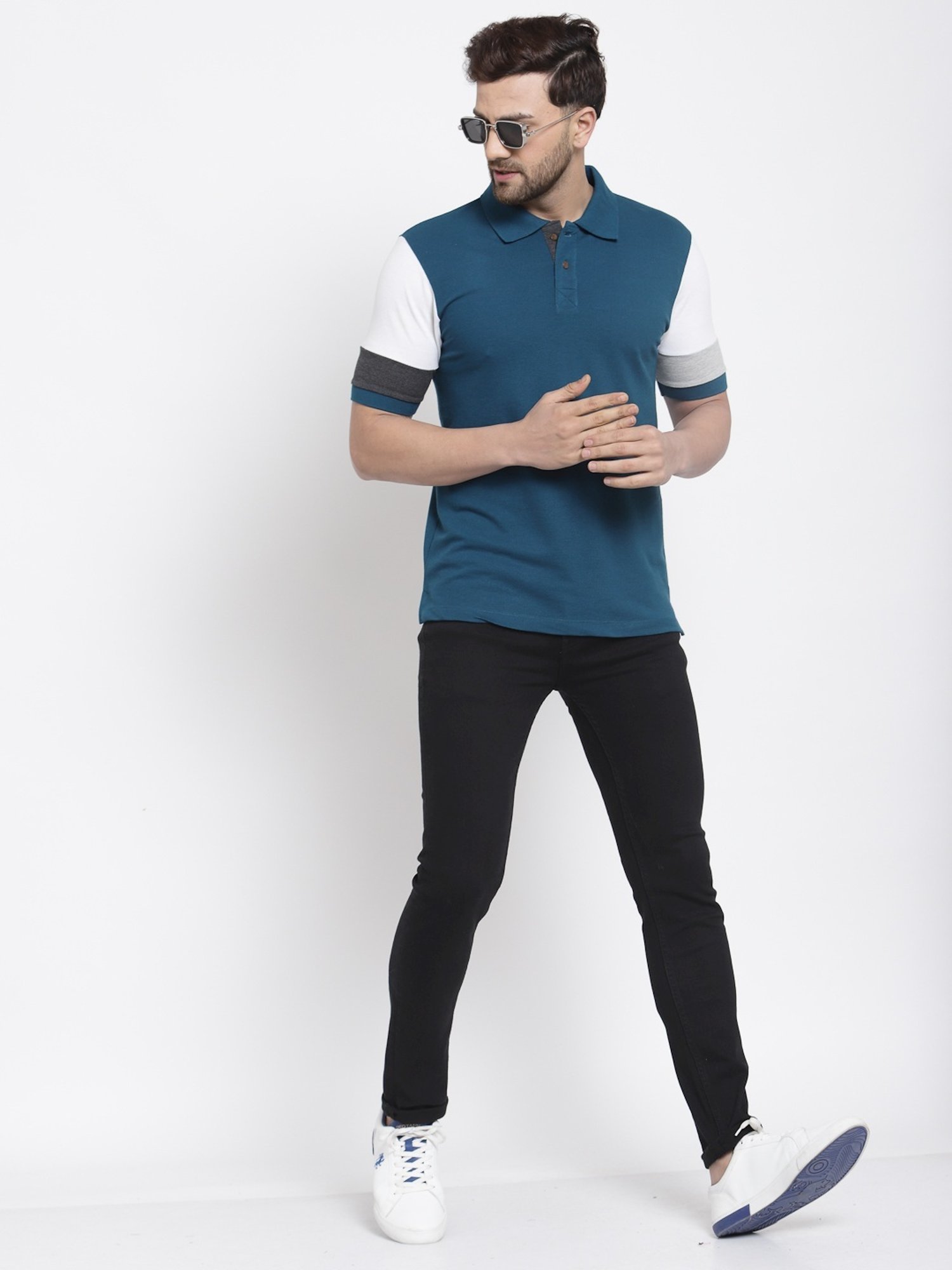 Kalt Multicolor Cotton Regular Fit Colour Block Polo T-Shirt