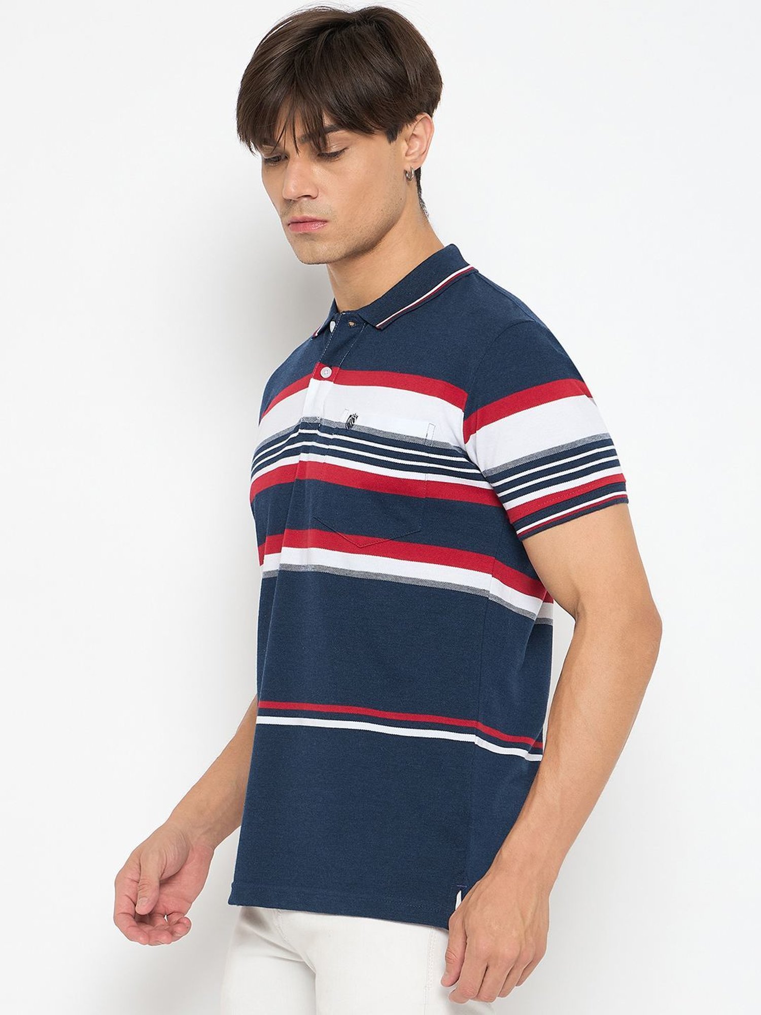 Duke Navy Regular Fit Striped Polo T-Shirt