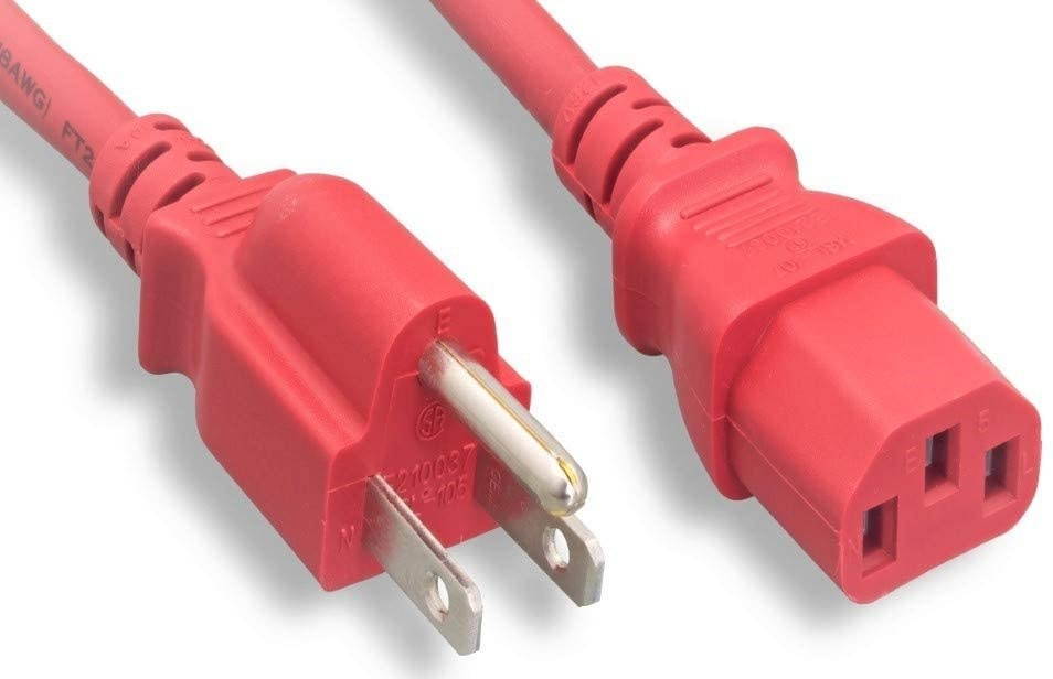 MICRO CONNECTORS UL Approved 6ft 18AWG 10 Amp Power Cord (NEMA 5-15P/ C13) - Red (M05-113ULR)