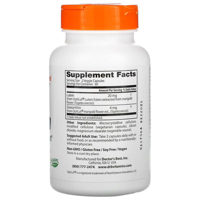 Doctor's Best Lutein with OptiLut, 10 mg, 120 Veggie Caps, Dietary Supplements