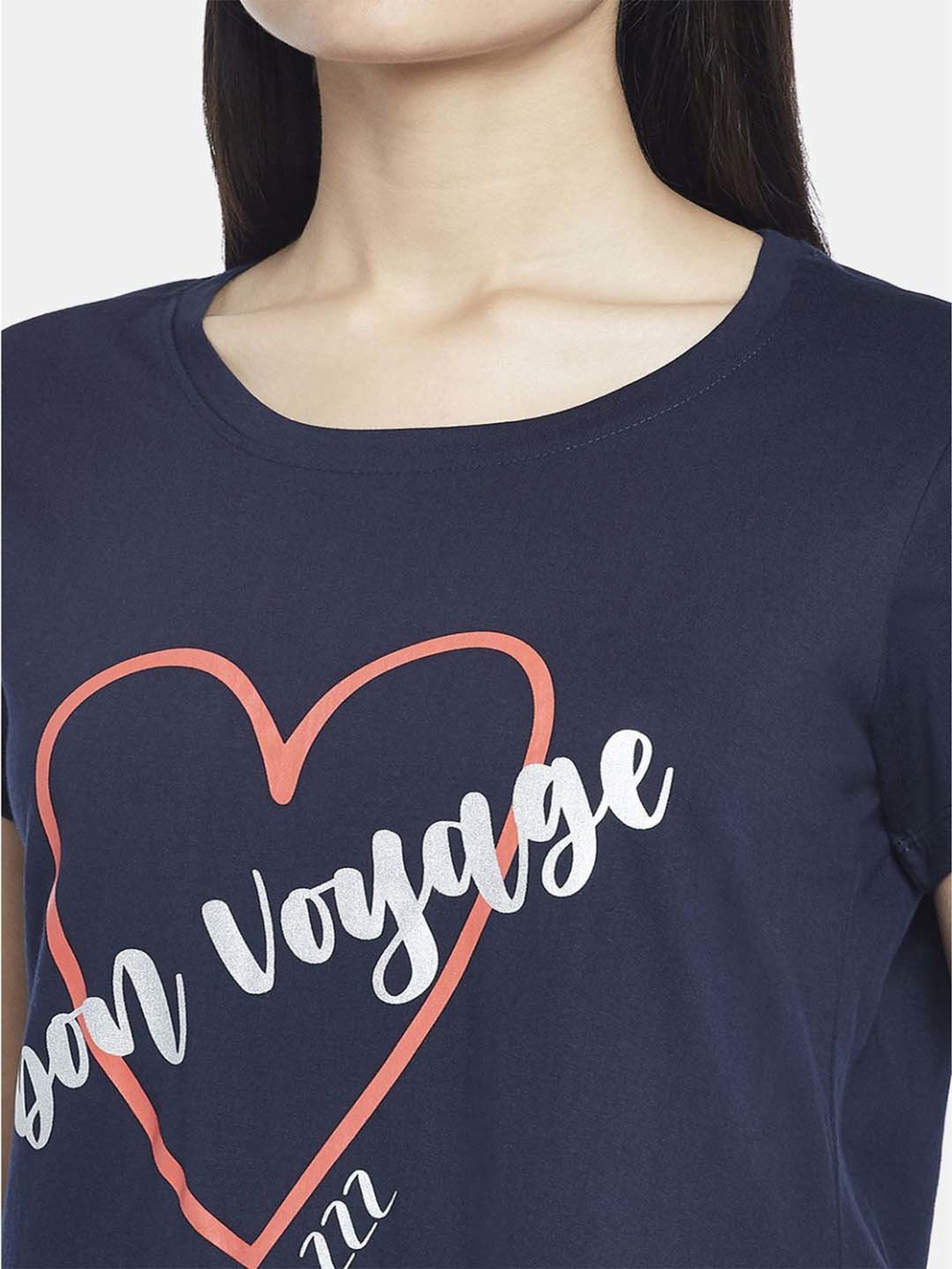 Dreamz by Pantaloons Navy Cotton Printed Sleep Tee