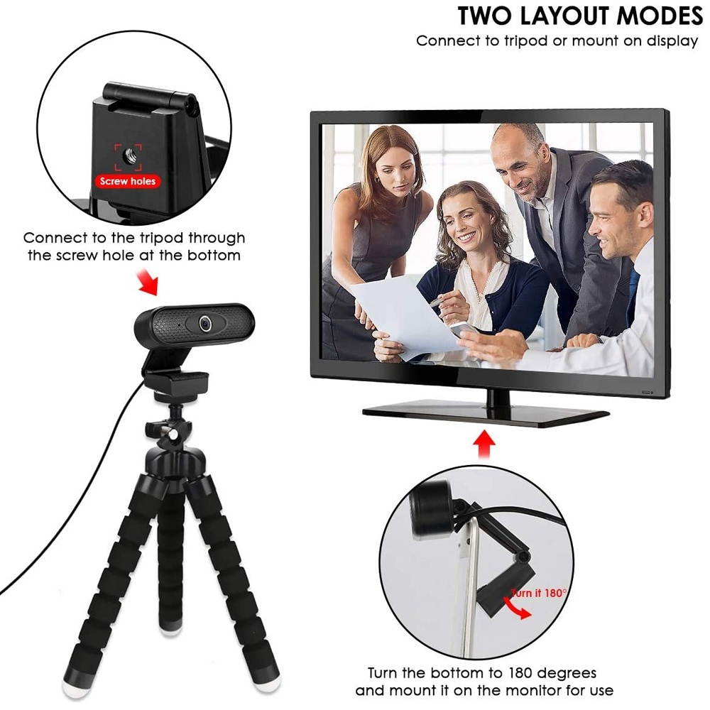 Full HD 1080P Web Camera Computer USB Driver-Free Webcam with Noise-Cancelling Mic for Teleconferencing Live Streaming