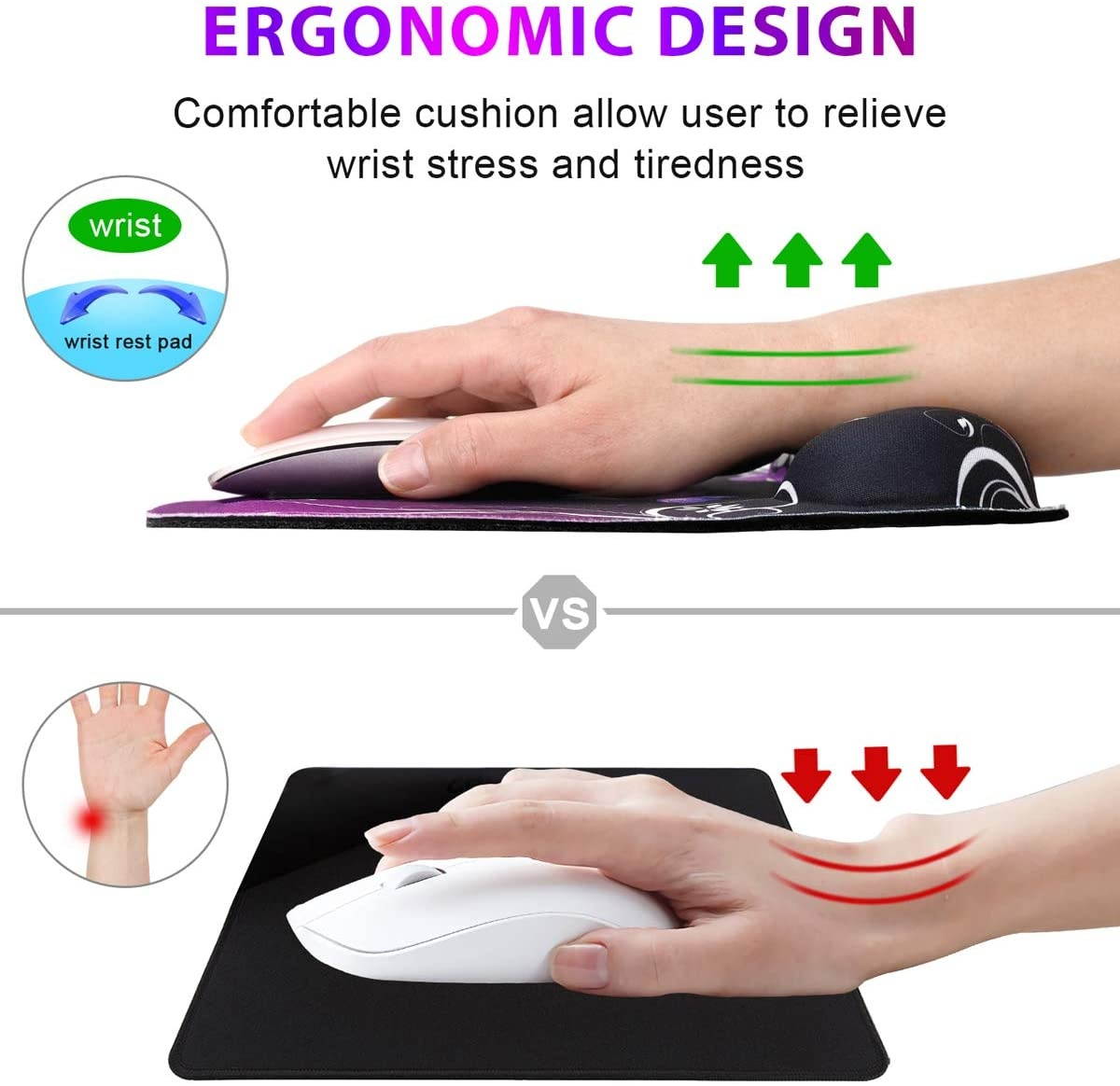 Mouse Pad Wrist Rest Support, ToLuLu Gel Ergonomic Mouse Pads with Non Slip Rubber Base Memory Foam Support, Mouse Wrist Rest Pad for Laptop Computer Home Office Working Pain Relief, Purple Butterfly