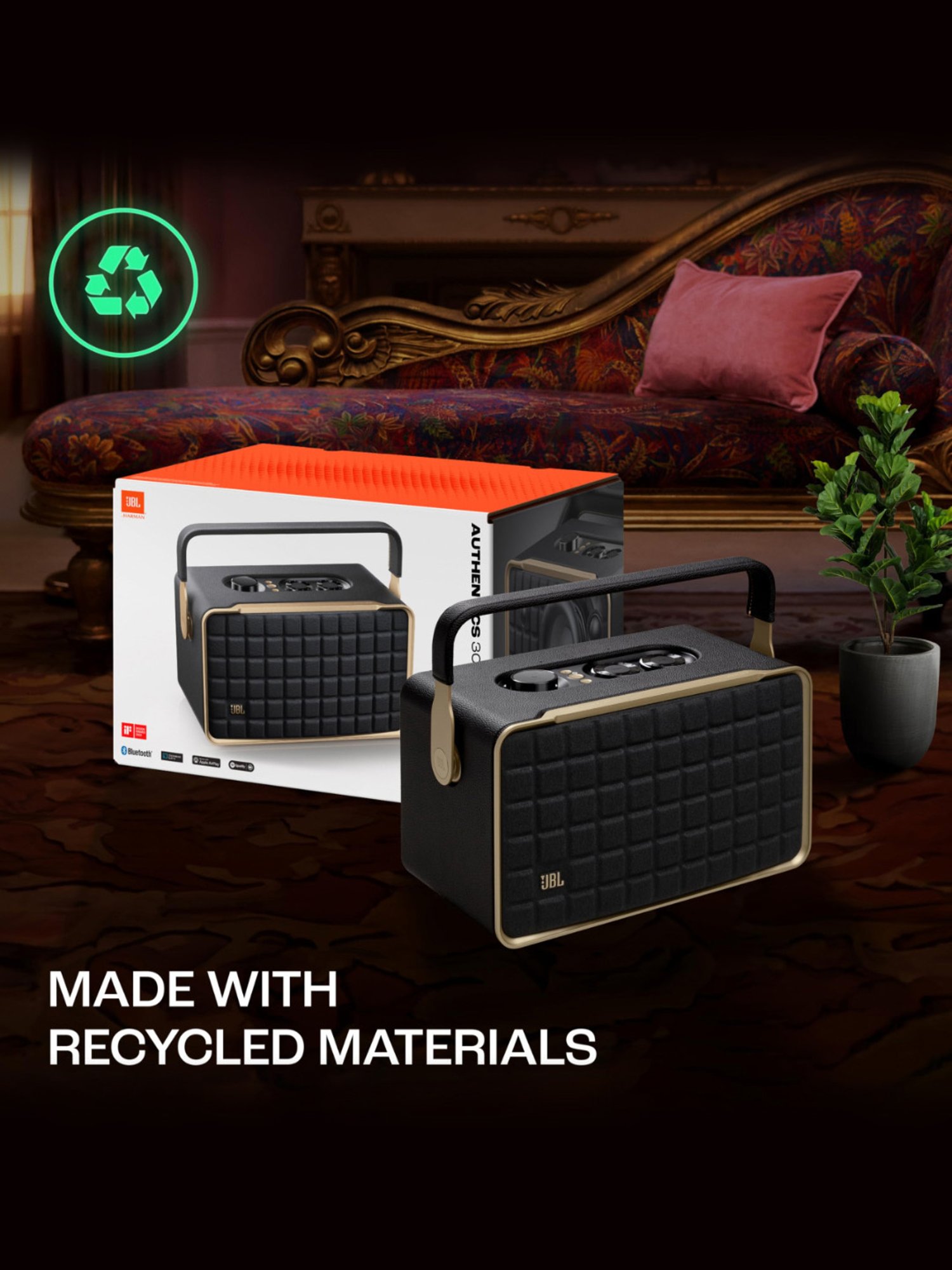 JBL Authentics 300, Portable Smart Home Wifi Speaker with Upto 8Hrs Playtime & Retro Design (Black)