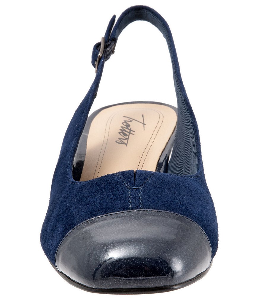 Trotters Dea Suede and Patent Slingback Block Heel Pumps