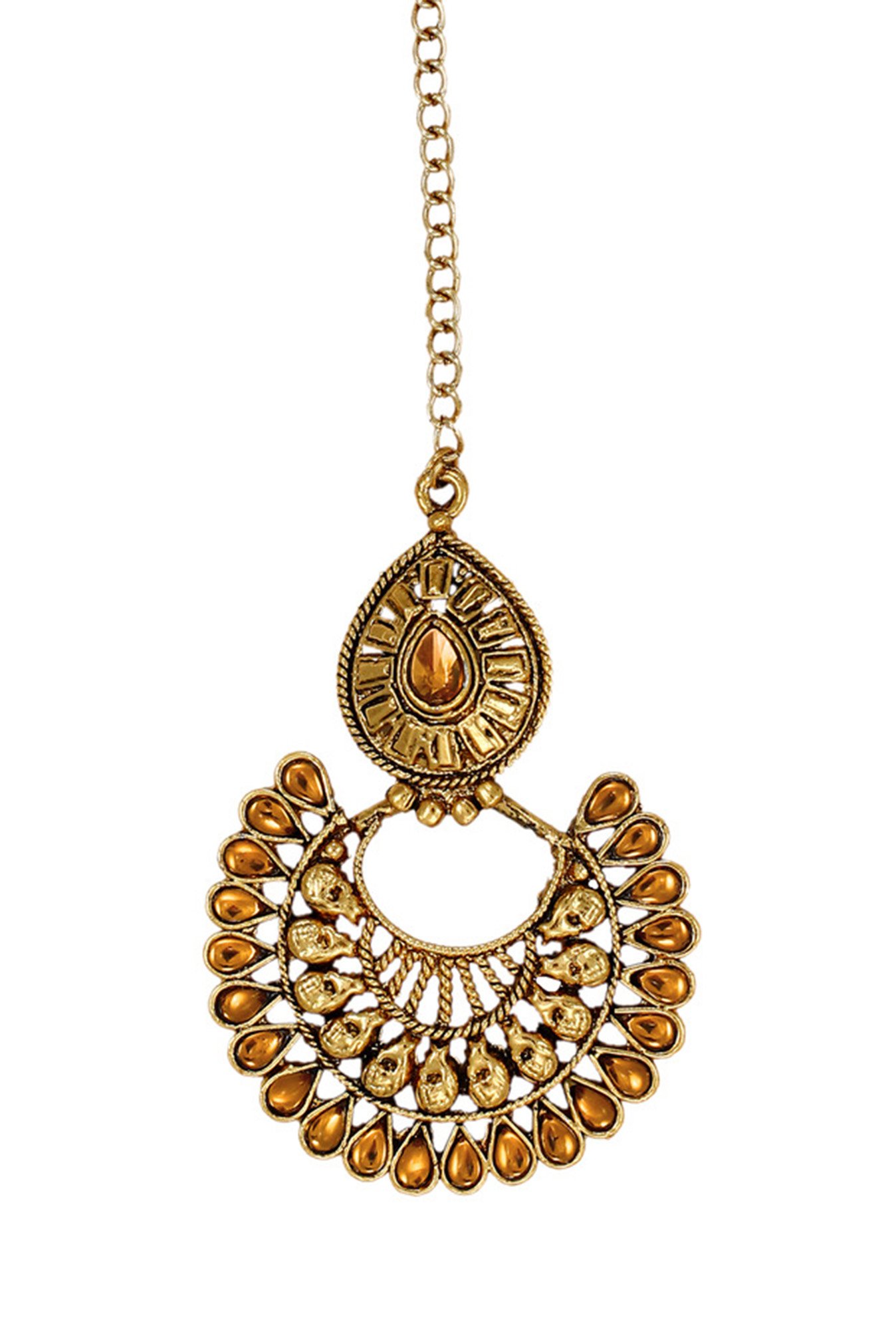 Zaveri Pearls Yellow Alloy Ethnic Chand Bali Earring Set