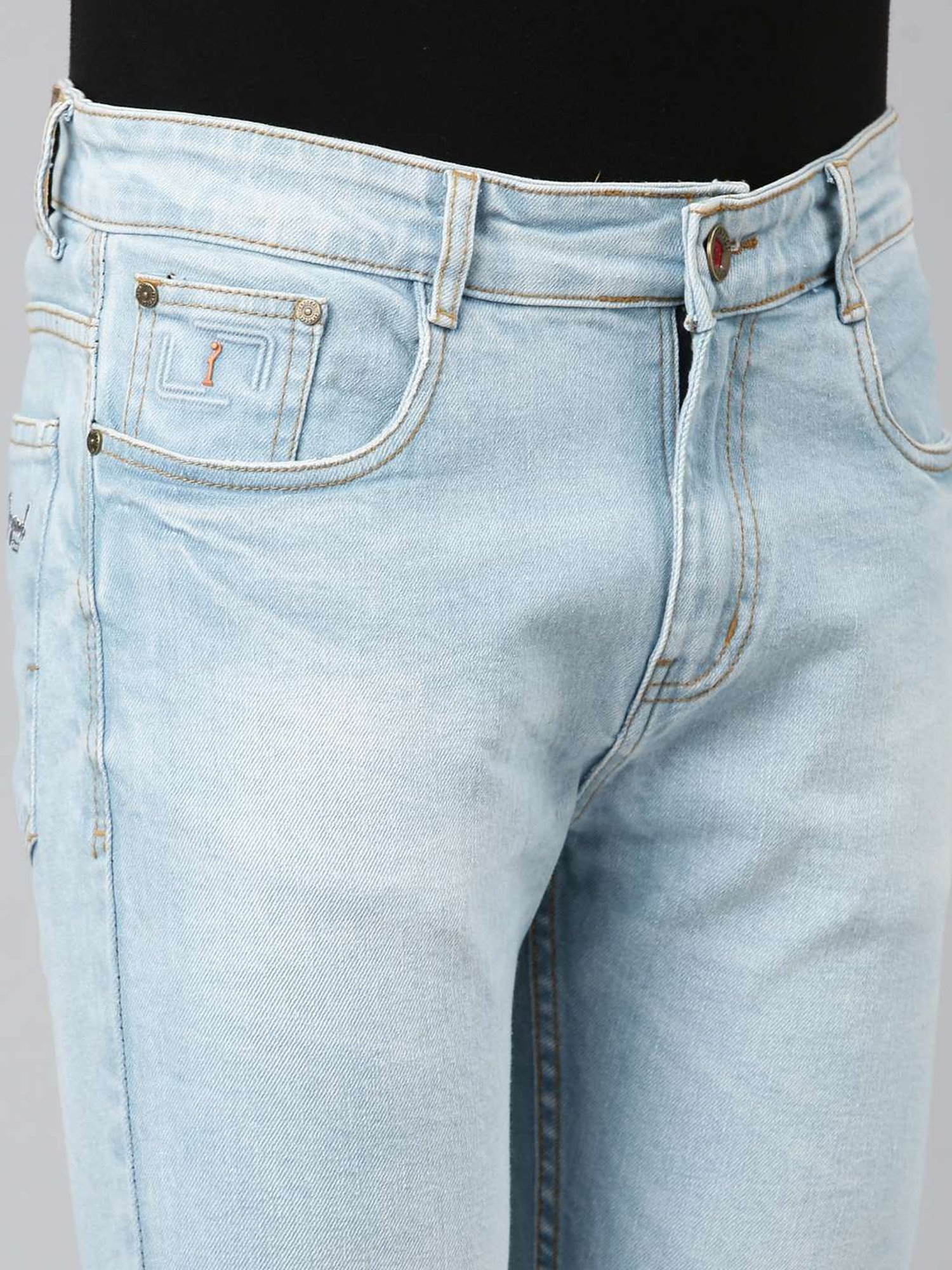 CINOCCI Light Blue Cotton Slim Fit Jeans