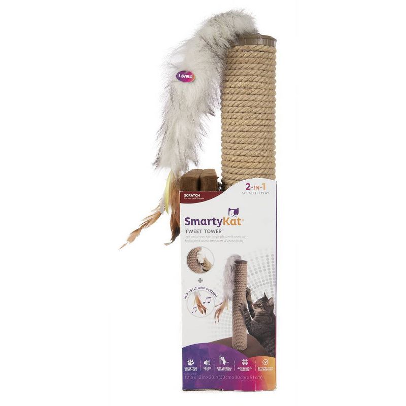 SmartyKat Tweet Tower Jute Rope Cat Scratcher Post with Electronic Sound Cat Toy