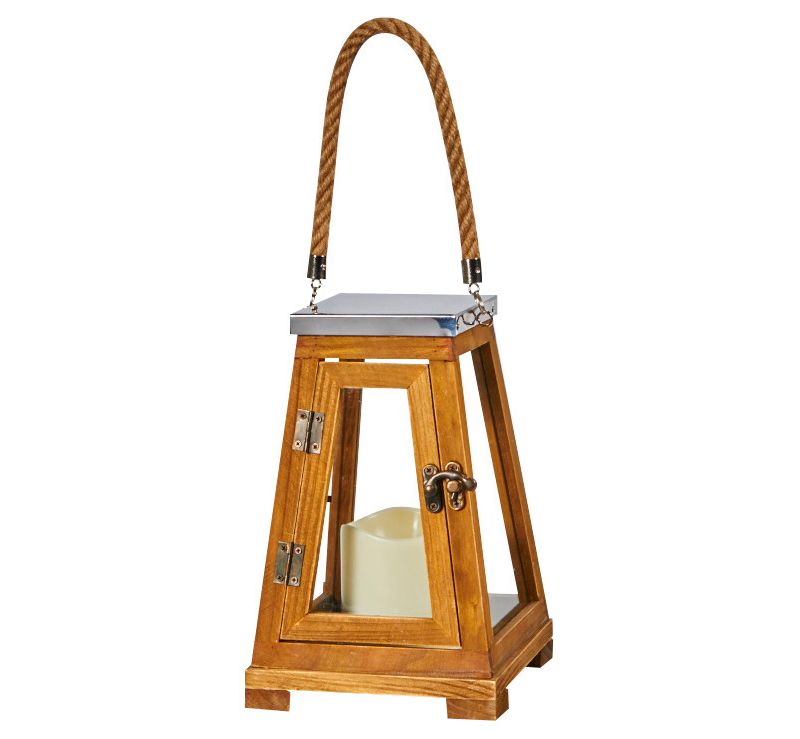 Smart Living Newport 9" LED Candle Outdoor Lantern - Natural Wood