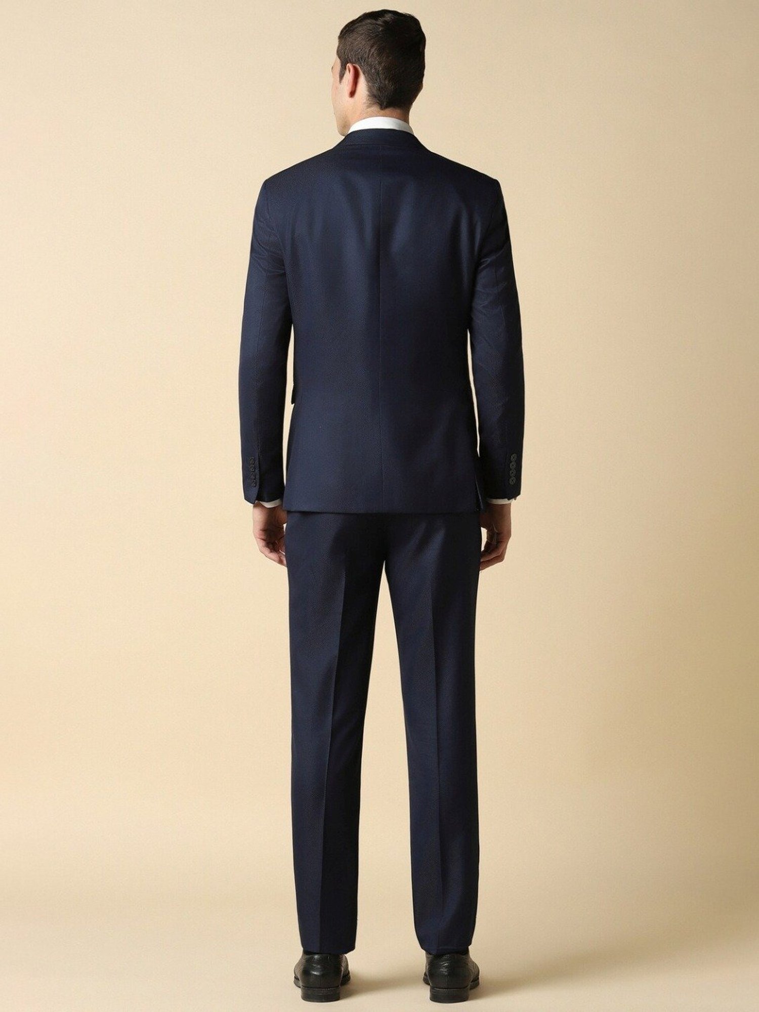Allen Solly Navy Slim Fit Texture Three Piece Suit